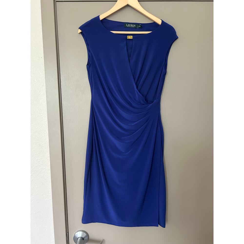 Lauren Ralph Lauren CobaltBlue Ruched Faux Wrap Cocktail oldmoney luxury formal